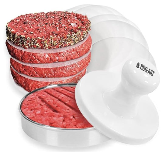 BBQ-Aid Porcelain Burger Press 5"- Round Burger Smasher for Grilling Evenly, Stuffed Burgers- Hamburger Press Patty Maker Perfect for Flat Top Griddle Grill Cooking, Stainless Steel Burger Press