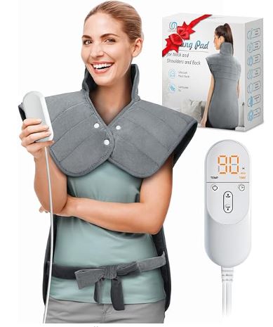 Heating Pad for Neck and Shoulders and Back, Gifts for Women Mom Men Christmas Birthday, Large Weighted Heating Pad for Back Pain Relief with Auto-Off, 6 Heat Settings 4 Timers, 22"x37" Grey