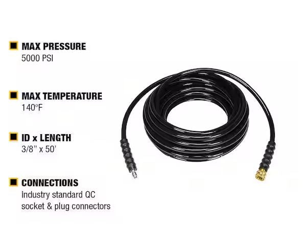 3/8 in. x 50 ft Replacement/Extension Hose for Cold Water 5000 PSI Pressure Washers