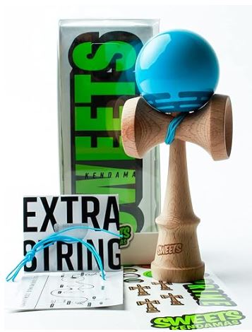 Sweets Kendamas Radar Boost Kendama - Sticky Paint, Improves Hand Eye Coordination, Reflexes, Perfect for Beginners, Extra String Accessory Gift Bundle (Blue)