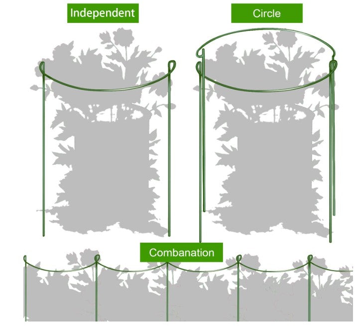 HiGift 8 Pack Plant Support Stakes, Half Round Metal Garden Plant Stake Indoor Peony Cages and Supports, Green Plant Support Ring Border for Tomato,Hydrangea,Flower Outdoor (10" Wide x 15.8" High)