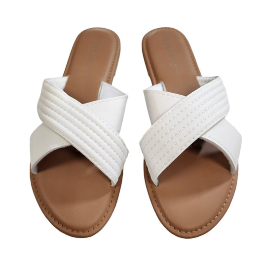 West Loop Womens Sandals Slides Cushioned Insole Faux Leather Cross Strap White- 5/6