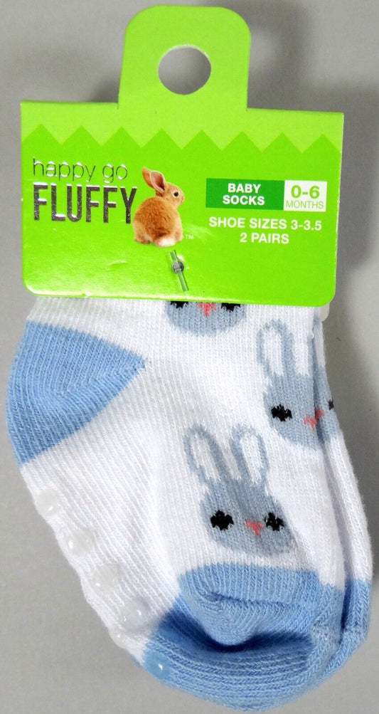 Baby Grippy Socks 2 Pair Happy Go Fluffy My 1st Easter Blue Bunny Sun New 0-6 M