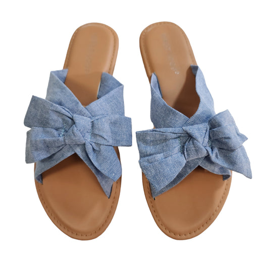 West Loop Womens Sandals Slides Cushioned Insole Cloth Upper Blue Chambray Bow