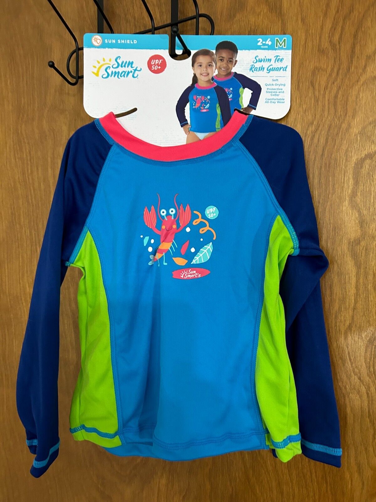 Kids Unisex Rash Guard Medium Swim Tee Lobster Fun Sun Smart UPF 50 Quick Dry