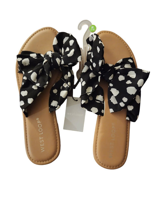 West Loop Sandalias con lazo negro, blanco y marrón para mujer, talla pequeña 5-6