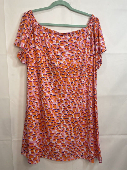 West Loop Vestido de sol de manga corta con hombros descubiertos y estampado animal multicolor para mujer