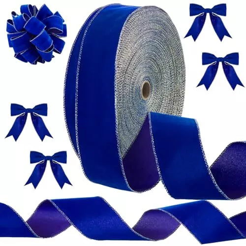 100 Yards Christmas Velvet Ribbon Wide Christmas Wired 2.5'' x 100 yds Blue