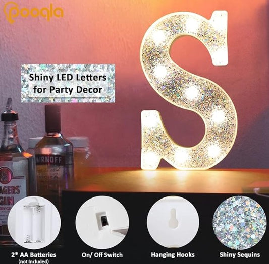 Pooqla LED Marquee Letter Lights, Light Up Silver Letters Glitter Alphabet Letter Sign Battery Powered for Night Light Birthday Party Wedding Girls Gifts Home Bar Christmas Decoration, Silver Letter M