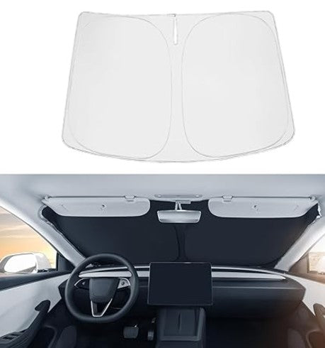 BASENOR Newest for 2016-2024 Tesla Model Y Model 3 Windshield Sunshade Folding Front Window Sun Shade Full Cover, Heat UV Protection Visor Accessories (Fit 2024 Model 3 Highland)