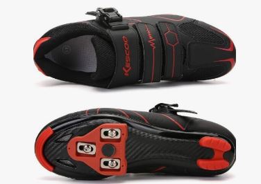 Kescoo Unisex Size US Men 6.5, Women 8 Black/Red Road Bike Riding Shoes