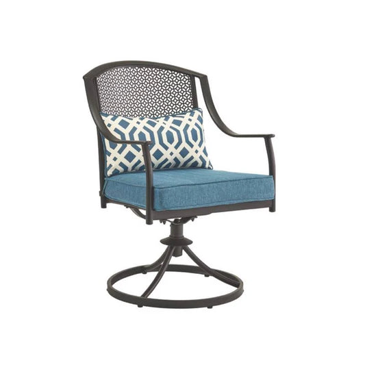 Living Accents Hattington Black Steel Swivel Dining Chair in Peacock Blue (outdoor)
