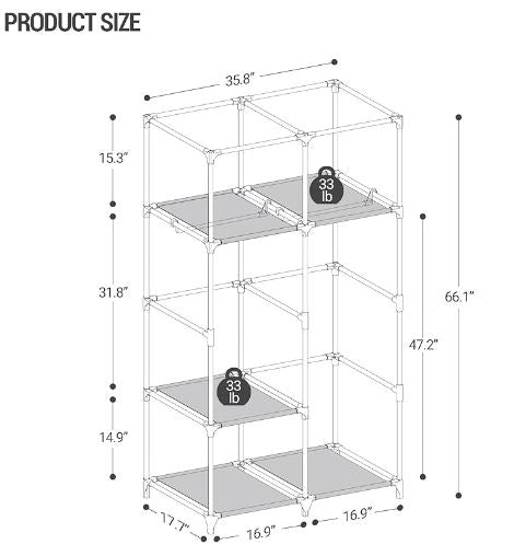 Armario de 35,8 pulgadas, organizador de almacenamiento de ropa para colgar ropa con funda, 2 barras para colgar, 5 estantes de almacenamiento, armario portátil para dormitorio, 35,8 x 17,7 x 66 pulgadas, gris puro