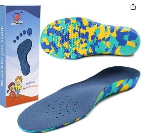 Ailaka Kids Orthotic Cushioning Arch Support Shoe Insoles, Children EVA Foam Inserts for Flat Feet, Plantar Fasciitis Size 2.5-5.5